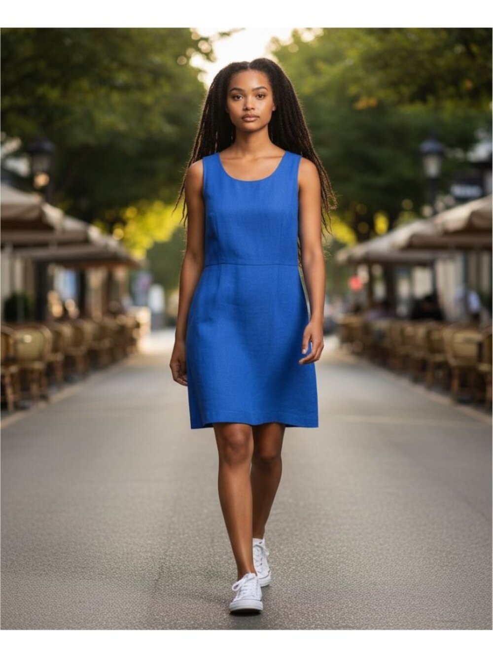 Karin Stevens Blue Sleeveless Womens Sheath Dress 16 Rayon Blend Zipper Vintage